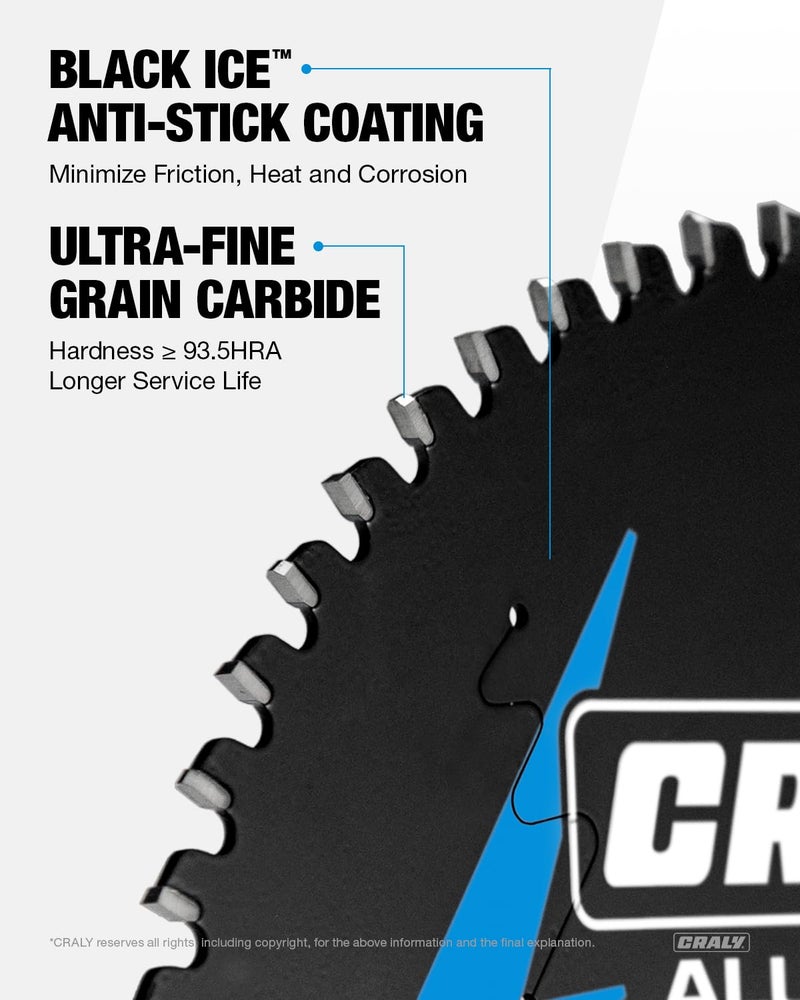 CRALY 6-1/2 Inch 54 Teeth Aluminum and Non-Ferrous Metal Cutting Circular Saw Blade, 5/8 Inch Arbor, Carbide Tipped, Thin Kerf, Black Ice Coating, for Thin Aluminum, Plastic, Composite(C0654AL) - Image 3